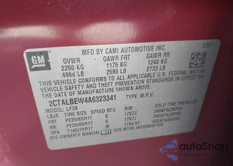 2010 GMC Terrain Sle-1 из США, поврежденный, VIN 2CTALBEW4A6323341